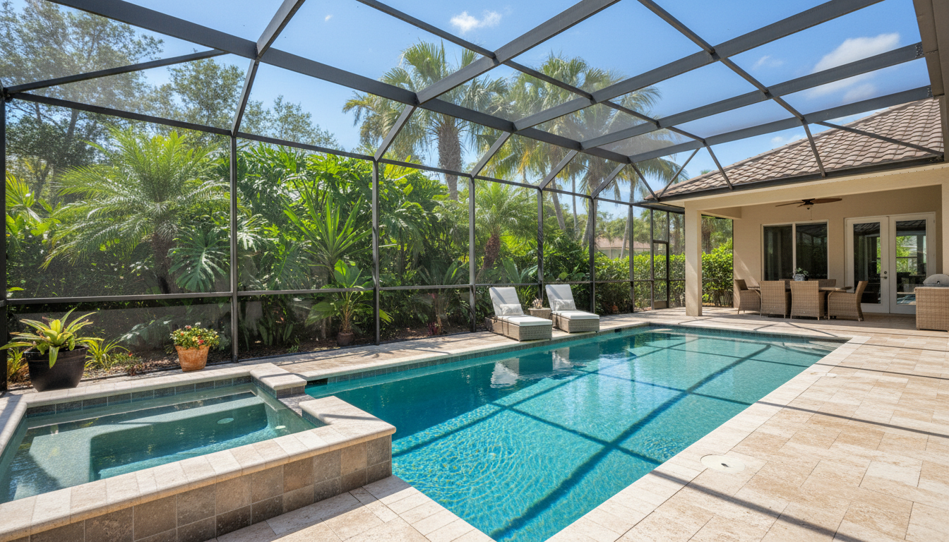 Private heated pool and spa with screened lanai
